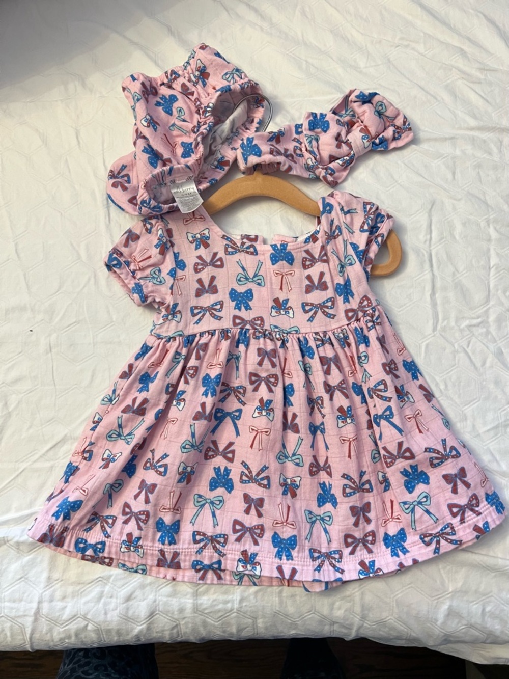Toddler Pink Bow-Print Cotton Dress with Matching Headband